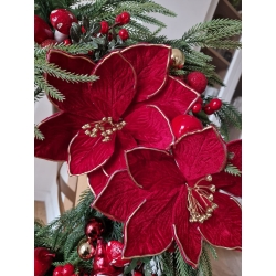 Duży wieniec świąteczny zimowy Czerwień i Złoto 55 cm